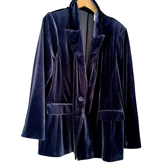 Lane Bryant Purple Velvet Blazer w/ Notched Lapel Classic Slouchy Comfortable 24 - Picture 1 of 13